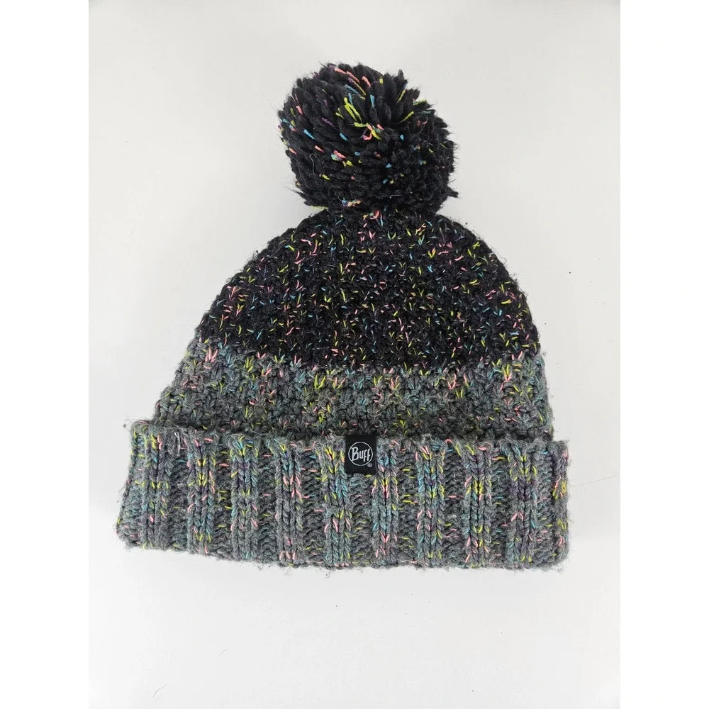 Buff Womens Black Grey MultiColor Rainbow Knit Primaloft Fleece Lined Beanie Hat